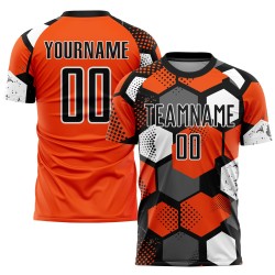 Maillot de football personnalisé orange noir et blanc par sublimation