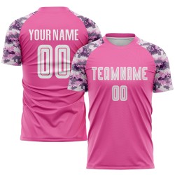 Maillot de football personnalisé à sublimation rose et blanc camouflage