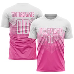 Maillot de football personnalisé rose et blanc par sublimation